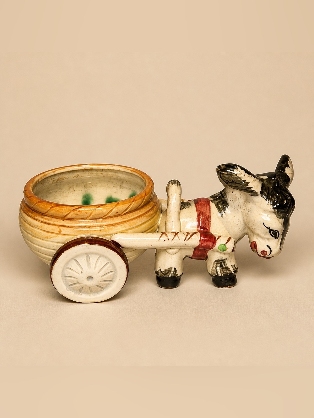 Ceramic Burro Pulling a Cart Marked Occupied Japan Made Between 1945-1952